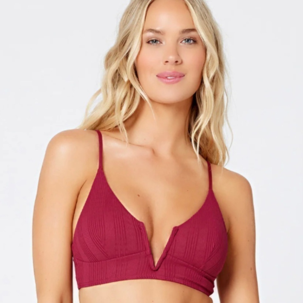 L*Space Pointelle Rib Siren Bikini Top - Cabernet NWOT
